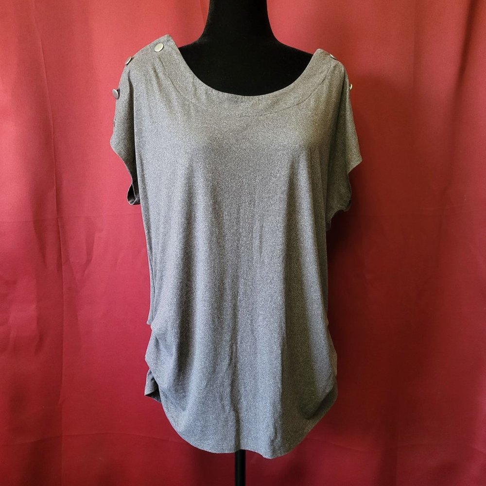 A.U.W Button Accent Short Sleeve Women's Blouse, Gray, Large